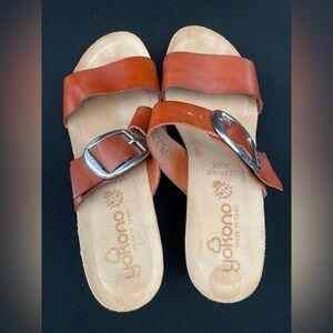 Yukono Leather wedge sandals Made in Spain size 9 Cork wedge